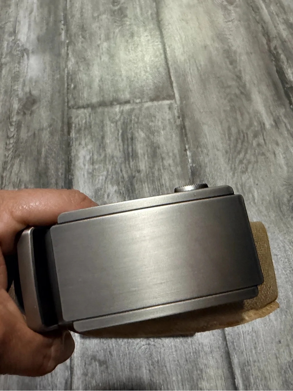 Men's Black Ratchet Belt with Brushed Silver Buckle